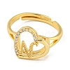 Heart with Letter Rack Plating Brass Micro Pave Cubic Zirconia Adjustable Rings for Women RJEW-I105-06G-N-2