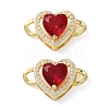 Rack Plating Brass Cubic Zirconia Heart Connector Charm KK-C084-06G-1