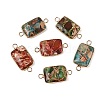 Brass Pave Natural Imperial Jasper Connector Charms KK-R214-05KCG-1