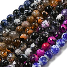 Faceted Natural Fire Crackle Agate Beads Strands G-F447-12mm-G