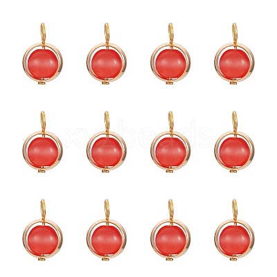 12Pcs Brass & Glass Imitation Cat Eye Round Charms PALLOY-TAC0237-05-1