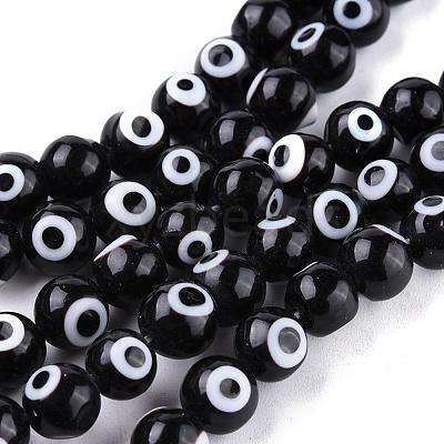 Handmade Evil Eye Lampwork Round Bead Strands LAMP-L055-6mm-08-1