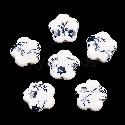 Floral Printed Porcelain Beads PORC-Q166-1-1