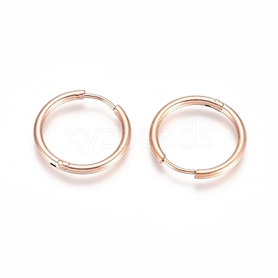 304 Stainless Steel Huggie Hoop Earrings EJEW-G272-02-16mm-RG-1