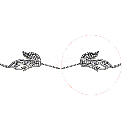 Brass Micro Pave Clear Cubic Zirconia Fishtail Head Pins BAPE-PW0002-10A-B-1