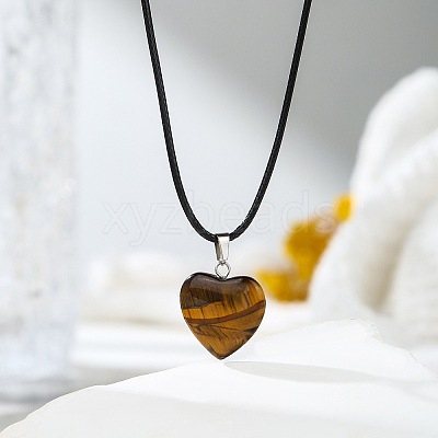 Natural Tiger EyeHeart Pendant Black Cord Necklaces NI9317-14-1
