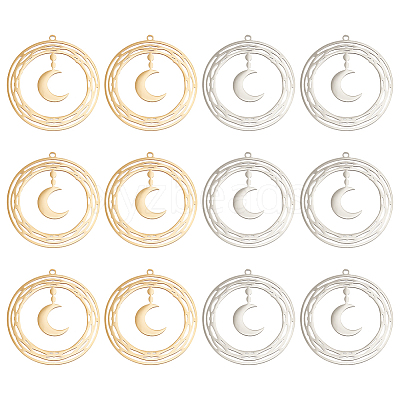12Pcs 2 Colors 201 Stainless Steel Pendants STAS-DC0012-16-1