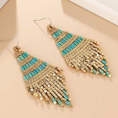 Boho Seed Bead Rhombus Tassel Earrings EJEW-Z072-02B-1