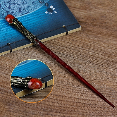 Natural Red Agate Magic Wand with Wooden Findings PW-WG44227-07-1