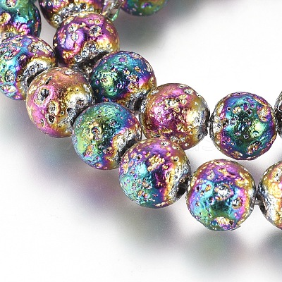 Electroplated Natural Lava Rock Beads Strands G-G826-06-8mm-1