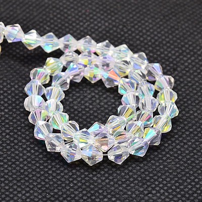 Imitate Austrian Crystal Electroplate Bicone Glass Bead Strands GLAA-F029-6x6mm-A01-1