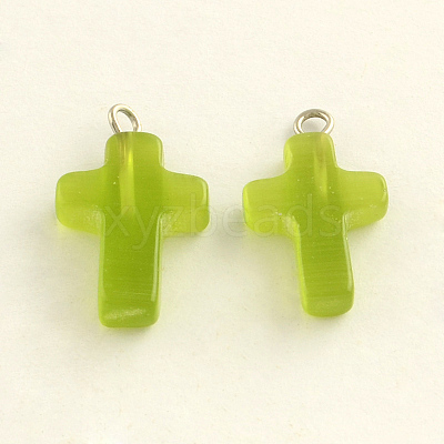 Platinum Plated Cat Eye Gemstone Cross Pendants X-G-R269-10-1