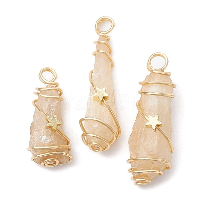 Electroplated Natural Quartz Crystal Dyed Copper Wire Wrapped Pendants PALLOY-JF02326-07-1