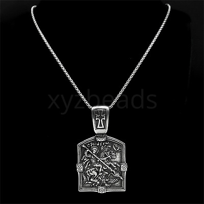 304 Stainless Steel Cross Knight Pendant Box Chain Necklaces for Men FS-WG71F72-01-1