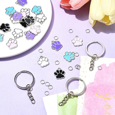 DIY Paw Print Alloy Enamel Pendants Keychain Making Kits DIY-YW0010-02-1