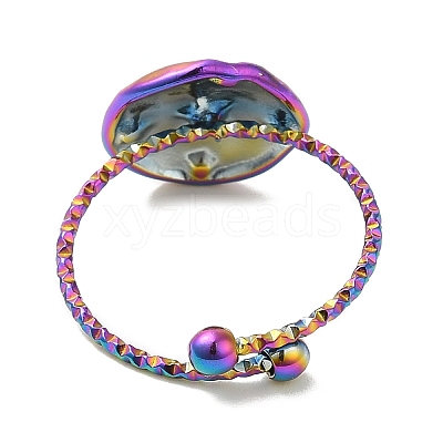 Ion Plating(IP) 304 Stainless Steel Flat Round Open Cuff Ring Settings for Rhinestone RJEW-M149-33RC-1