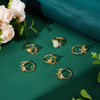6Pcs Rack Plating Oval Brass Micro Pave Cubic Zirconia Adjustable Solitaire Ring Components KK-DC0005-11-1