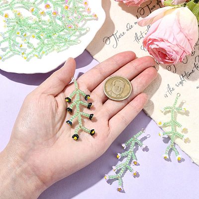 10 Colors Handmade Glass Seed Beaded Flower Pendants PALLOY-CJ00092-1