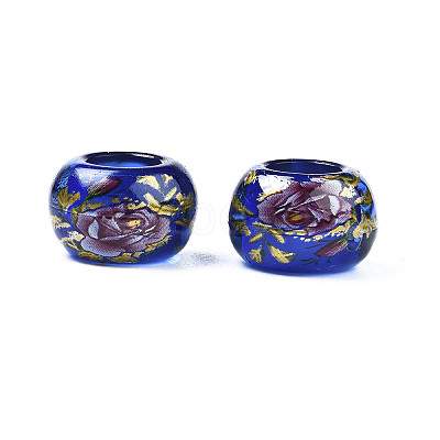 Flower Printed Transparent Acrylic Rondelle Beads TACR-S160-01-A03-1