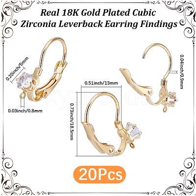 20Pcs Brass Micro Pave Clear Cubic Zirconia Leverback Earring Findings KK-BBC0029-05-1