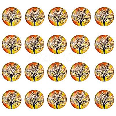 Half Round/Dome Tree Pattern Glass Flatback Cabochons for DIY Projects GGLA-YW0001-14F-1