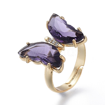 Adjustable Brass Glass Finger Rings RJEW-P148-A01-03-1