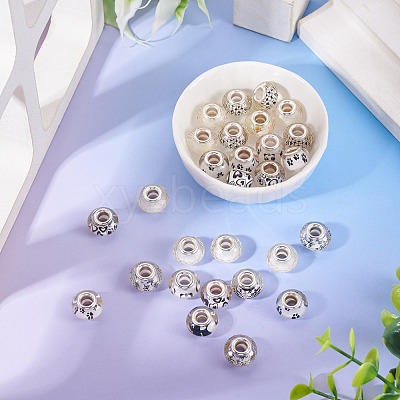 30Pcs Printed Transparent Resin European Beads RESI-TADJ0001-03D-1