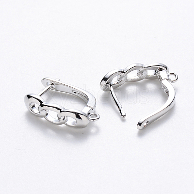 Brass Hoop Earring Findings with Latch Back Closure KK-T048-024P-NF-1