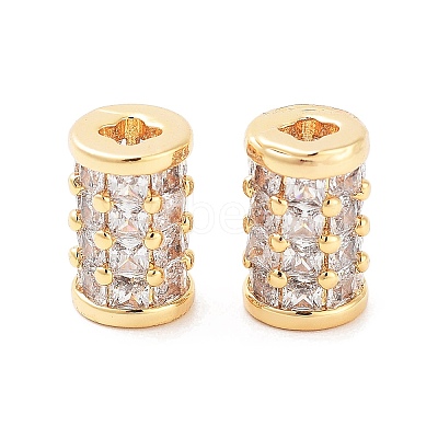 Column Brass Micro Pave Clear Cubic Zirconia Beads KK-S394-05F-1