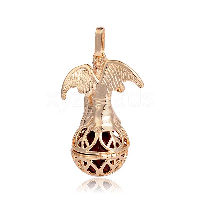 Golden Plated Brass Hollow Round Cage Pendants KK-J249-08G-1
