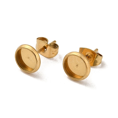 Flat Round 304 Stainless Steel Stud Earring Settings Ion Plating(IP) STAS-I323-14mm-G02-1