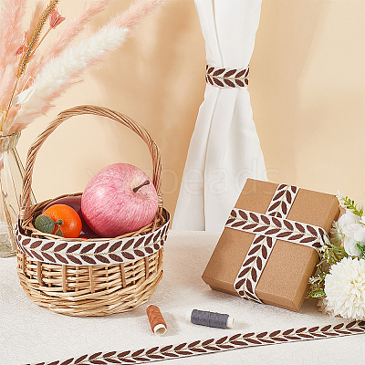3 Yards Polyester Leaf Jacquard Ribbons SRIB-WH20020-020D-1
