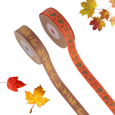 2 Rolls 2 Styles Thanksgiving Day Themes Polyester Ribbon OCOR-TA0003-29B-1