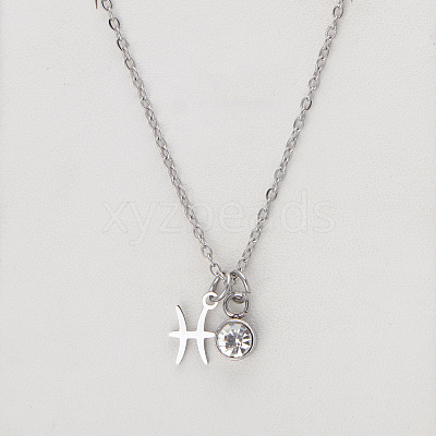 304 Stainless Steel Crystal Rhinestone Birth Stone Constellation Pendant Necklaces FS-WG76580-16-1