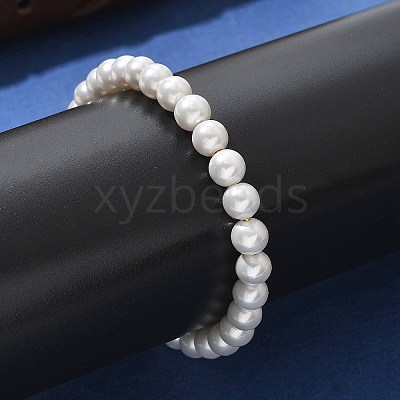 Shell Pearl Beaded Slider Bracelet with Brass Snake Chain X-BJEW-B066-01B-01-1
