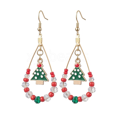 304 Stainless Steel Christmas Tree Dangle Earrings EJEW-TA00455-1