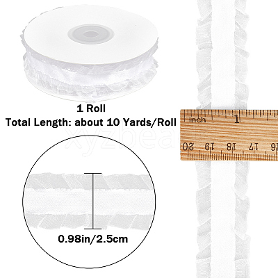 10 Yards Polyester Pleated Lace Trim OCOR-WH0080-93A-1