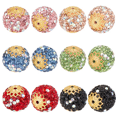 12Pcs 6 Colors Glass Rhinestone Clay Pave Beads FIND-PH0018-36-1