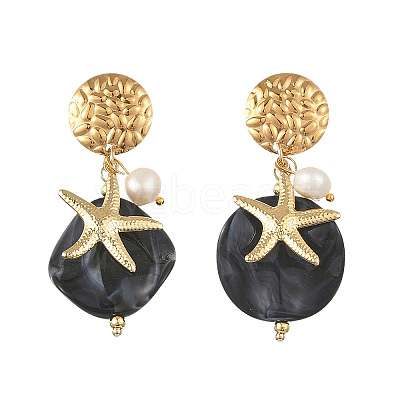 304 Stainless Steel & Acrylic & Natural Pearl Stud Dangle Earrings EJEW-JE07446-02-1