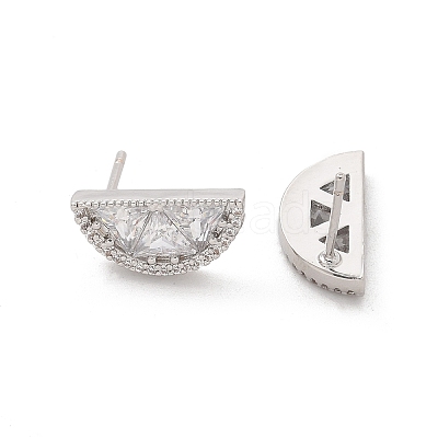 Half Round Brass Micro Pave Clear Cubic Zirconia Stud Earrings EJEW-M077-08P-1