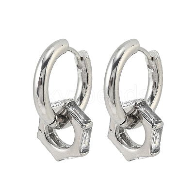 304 Stainless Steel Clear Cubic Zirconia Hoop Earrings EJEW-P343-01P-1