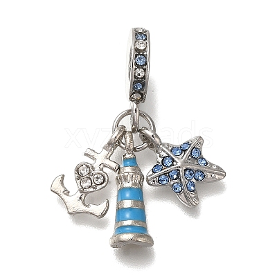Rack Plating Alloy Rhinestone European Dangle Charms PALLOY-P307-22P-1