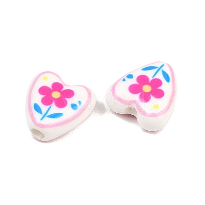 Floral Printed Porcelain Beads PORC-A033-01E-1