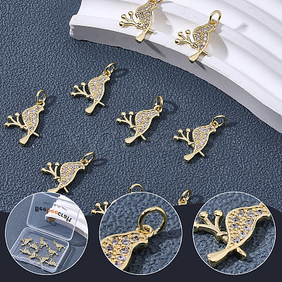 10Pcs Brass Micro Pave Clear Cubic Zirconia Pendants KK-BBC0024-49-1