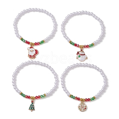 4Pcs 4 Styles Electroplate Glass & Imitated Pearl Acrylic Beaded Stretch Bracelet Sets BJEW-JB10415-1