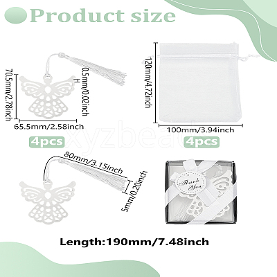 4Pcs 304 Stainless Steel Angel Bookmarks AJEW-LP0004-94-1