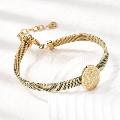 304 Stainless Steel Virgin Mary Bangles for Women BJEW-K295-01B-G-1
