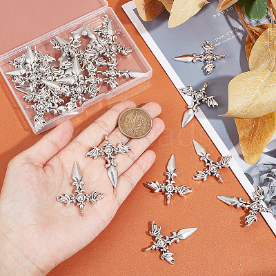 30Pcs Tibetan Style Sword with Wing Alloy Pendants TIBEP-UN0001-08-1