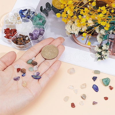 7 Styles Natural Amethyst & Gold Rutilated Quartz & Tiger Eye & Red Jasper & Lapis Lazuli & Green Aventurine & Quartz Crystal Chip Beads Sets G-PA0001-96-1
