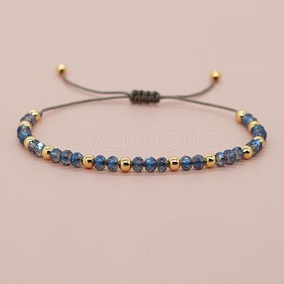 Glass & Brass Round Beads Braided Bead Bracelets RD6595-8-1